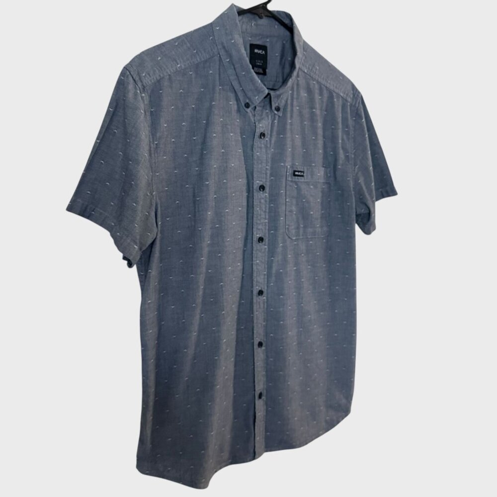 RVCA That'll Do Dobby Short-Sleeve Button-Down Shirt Gray Men's Large Slim-Fit - Picture 3 of 11